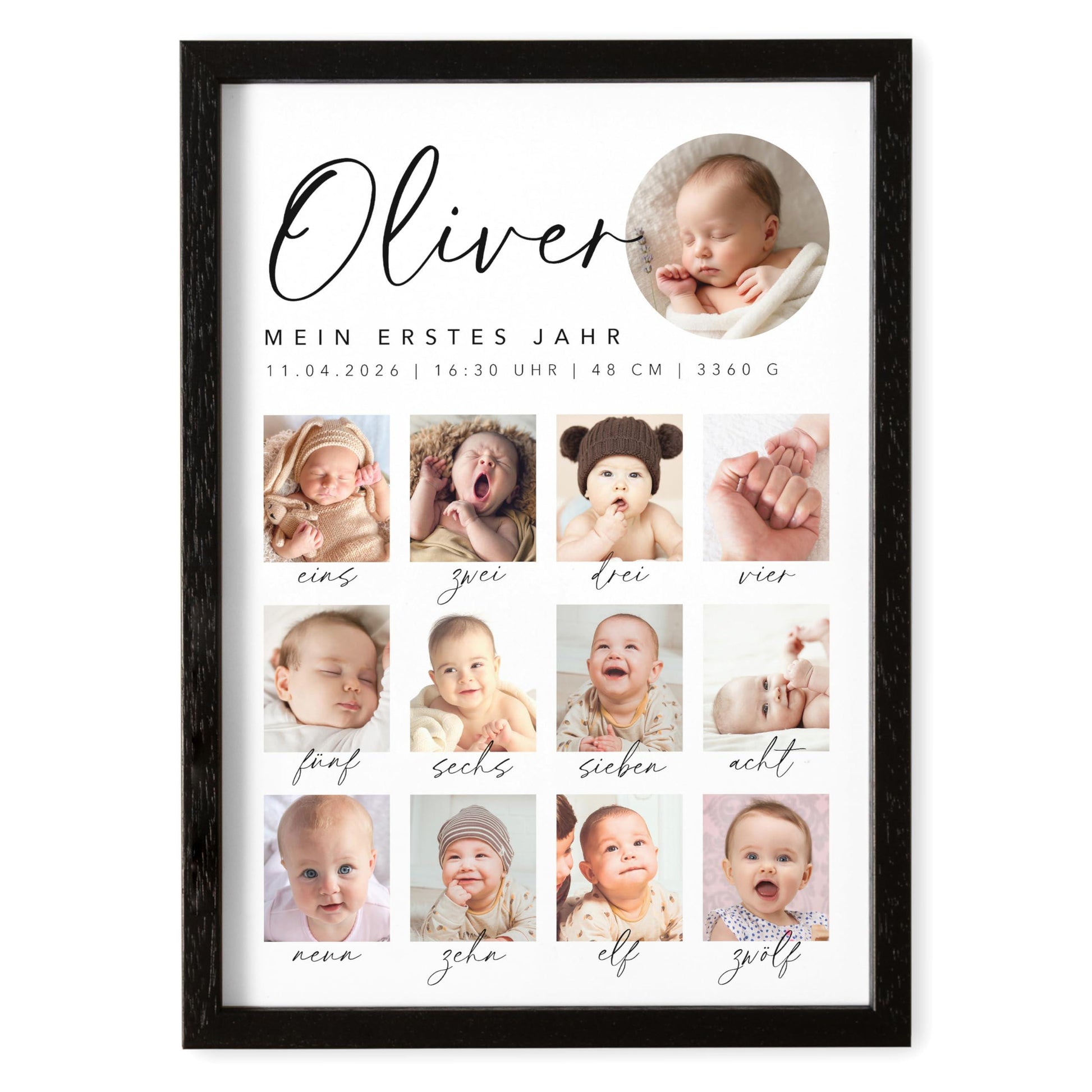Mein erstes Jahr Bild 12 Monate Baby personalisiertes Geschenk 1. Geburtstag Mädchen Junge Meilenstein Erinnerung (mit oder ohne Rahmen)