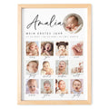 Mein erstes Jahr Bild 12 Monate Baby personalisiertes Geschenk 1. Geburtstag Mädchen Junge Meilenstein Erinnerung (mit oder ohne Rahmen)