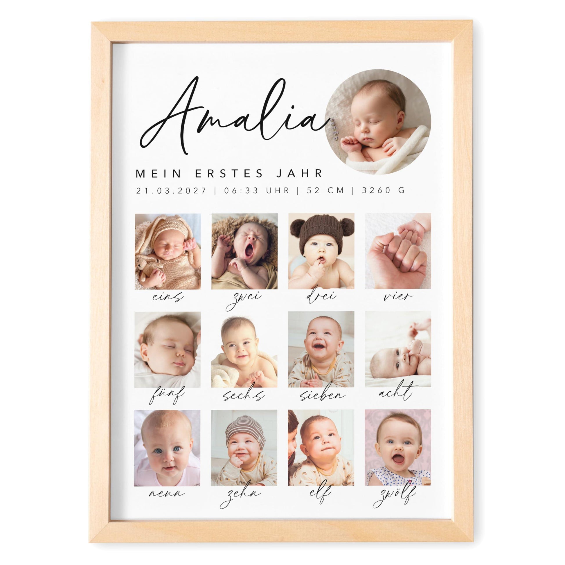 Mein erstes Jahr Bild 12 Monate Baby personalisiertes Geschenk 1. Geburtstag Mädchen Junge Meilenstein Erinnerung (mit oder ohne Rahmen)