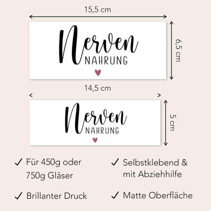 Nervennahrung Geschenk Schokoaufstrich Etiketten personalisiert Aufkleber für z.B. Glas Nutella, Nerven Geschenk | 2 Stück