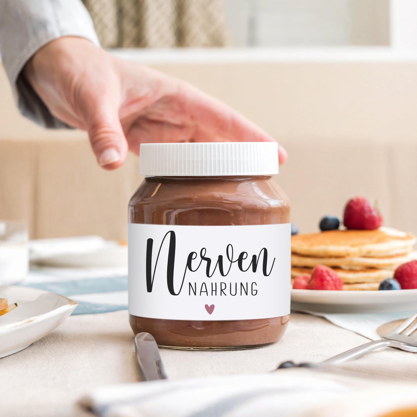 Nervennahrung Geschenk Schokoaufstrich Etiketten personalisiert Aufkleber für z.B. Glas Nutella, Nerven Geschenk | 2 Stück
