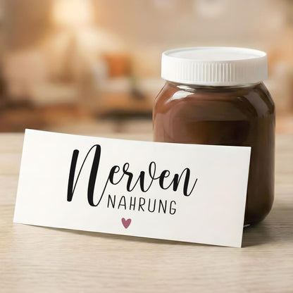 Nervennahrung Geschenk Schokoaufstrich Etiketten personalisiert Aufkleber für z.B. Glas Nutella, Nerven Geschenk | 2 Stück