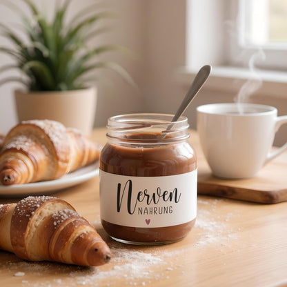 Nervennahrung Geschenk Schokoaufstrich Etiketten personalisiert Aufkleber für z.B. Glas Nutella, Nerven Geschenk | 2 Stück
