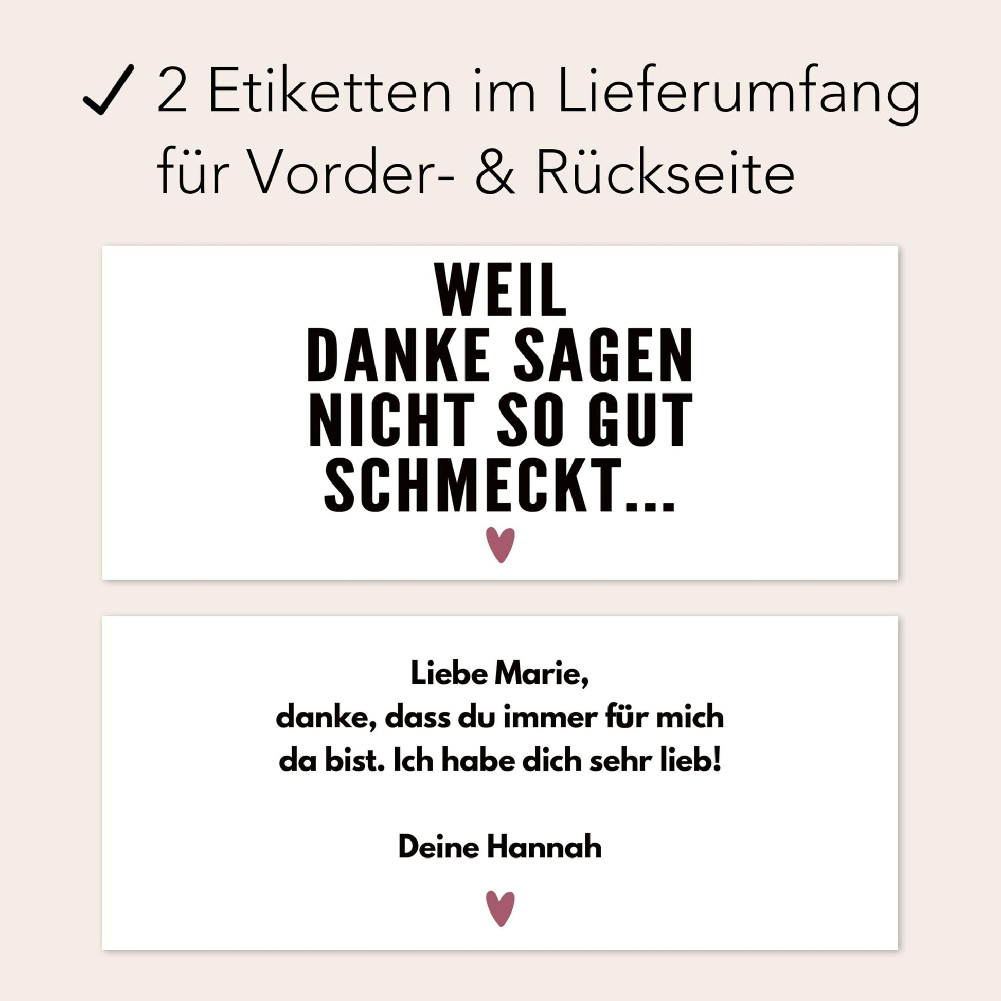 Danke schön Geschenk klein Aufkleber Danke Schokoaufstrich Etiketten personalisiert Aufkleber für z.B. Glas Nutella Geschenk | 2 Stück
