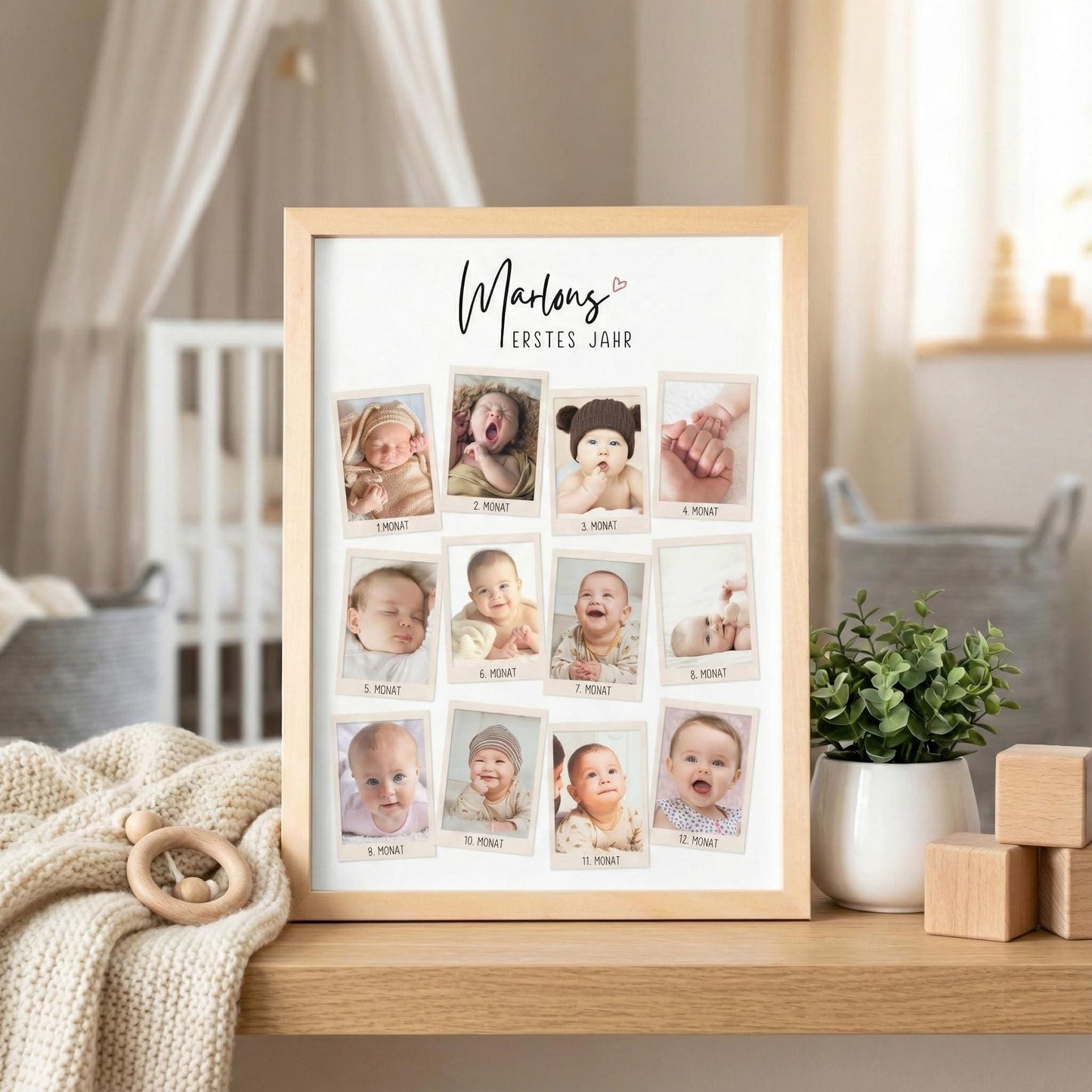 Mein erstes Jahr Bild 12 Monate Baby personalisiertes Geschenk 1. Geburtstag Mädchen Junge Meilenstein Erinnerung (mit oder ohne Rahmen)