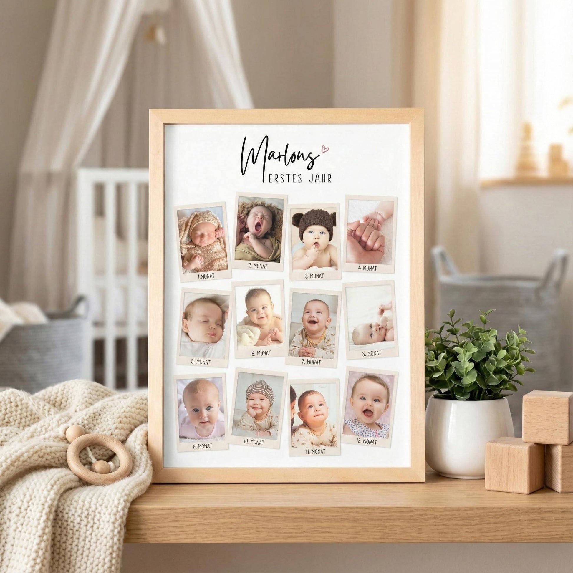 Mein erstes Jahr Bild 12 Monate Baby personalisiertes Geschenk 1. Geburtstag Mädchen Junge Meilenstein Erinnerung (mit oder ohne Rahmen)
