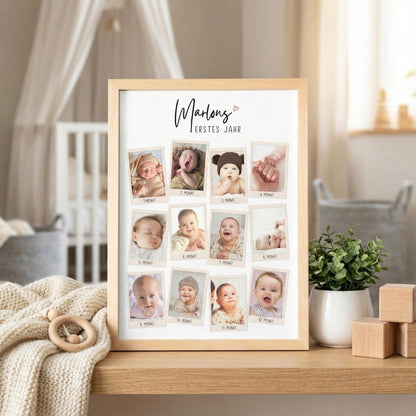 Mein erstes Jahr Bild 12 Monate Baby personalisiertes Geschenk 1. Geburtstag Mädchen Junge Meilenstein Erinnerung (mit oder ohne Rahmen)