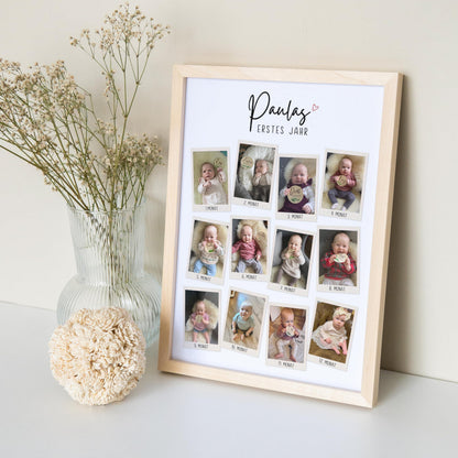 Mein erstes Jahr Bild 12 Monate Baby personalisiertes Geschenk 1. Geburtstag Mädchen Junge Meilenstein Erinnerung (mit oder ohne Rahmen)