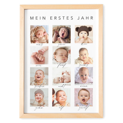 Mein erstes Jahr Bild 12 Monate Baby personalisiertes Geschenk 1. Geburtstag Mädchen Junge Meilenstein Erinnerung (mit oder ohne Rahmen)