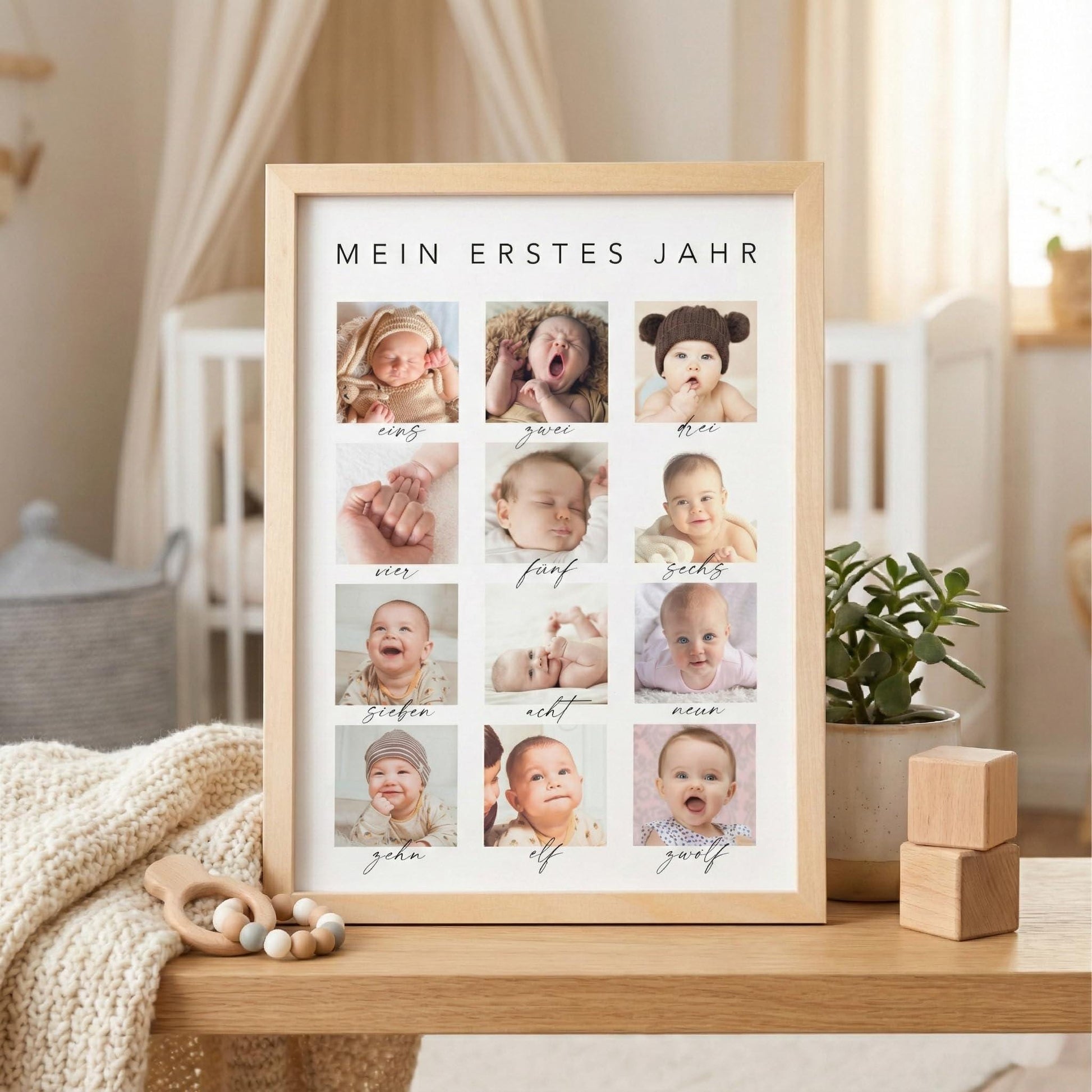 Mein erstes Jahr Bild 12 Monate Baby personalisiertes Geschenk 1. Geburtstag Mädchen Junge Meilenstein Erinnerung (mit oder ohne Rahmen)