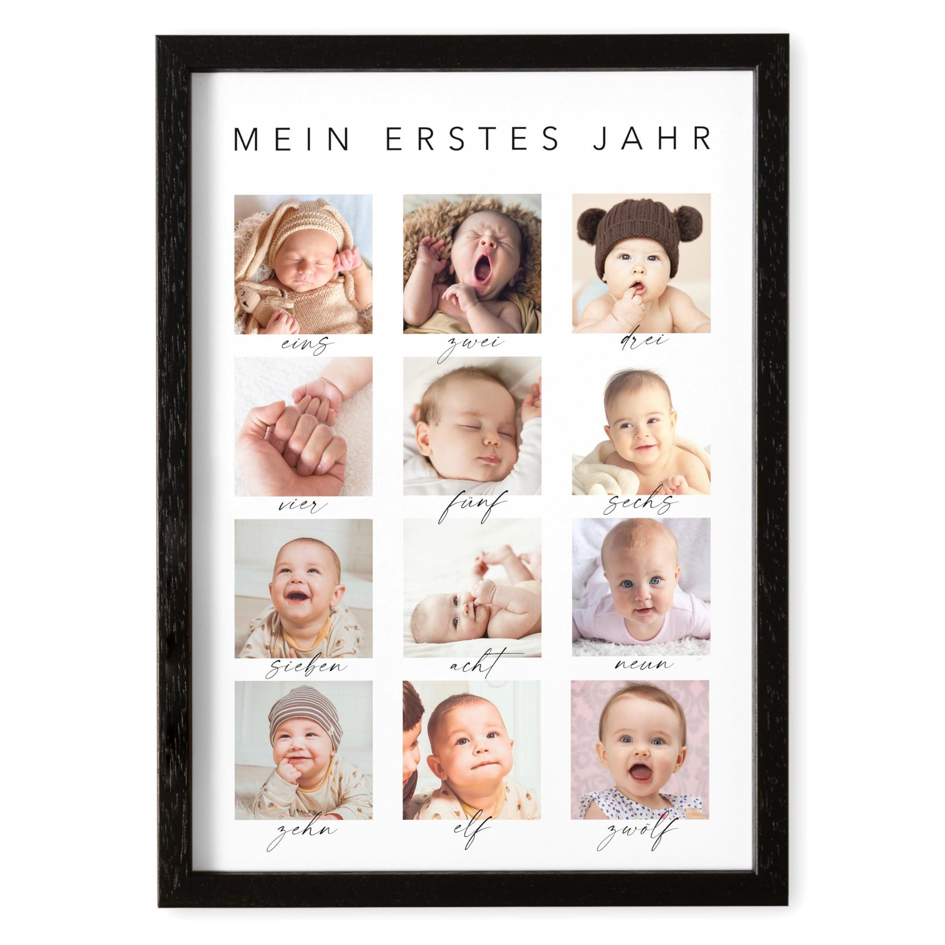 Mein erstes Jahr Bild 12 Monate Baby personalisiertes Geschenk 1. Geburtstag Mädchen Junge Meilenstein Erinnerung (mit oder ohne Rahmen)