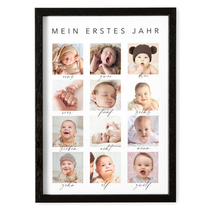 Mein erstes Jahr Bild 12 Monate Baby personalisiertes Geschenk 1. Geburtstag Mädchen Junge Meilenstein Erinnerung (mit oder ohne Rahmen)
