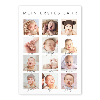 Mein erstes Jahr Bild 12 Monate Baby personalisiertes Geschenk 1. Geburtstag Mädchen Junge Meilenstein Erinnerung (mit oder ohne Rahmen)
