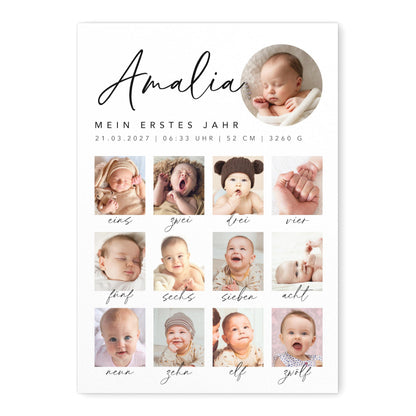 Mein erstes Jahr Bild 12 Monate Baby personalisiertes Geschenk 1. Geburtstag Mädchen Junge Meilenstein Erinnerung (mit oder ohne Rahmen)