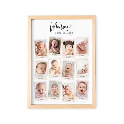 Mein erstes Jahr Bild 12 Monate Baby personalisiertes Geschenk 1. Geburtstag Mädchen Junge Meilenstein Erinnerung (mit oder ohne Rahmen)