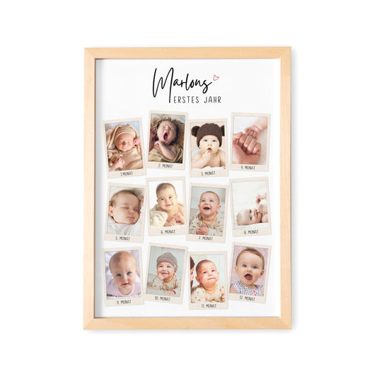 Mein erstes Jahr Bild 12 Monate Baby personalisiertes Geschenk 1. Geburtstag Mädchen Junge Meilenstein Erinnerung (mit oder ohne Rahmen)