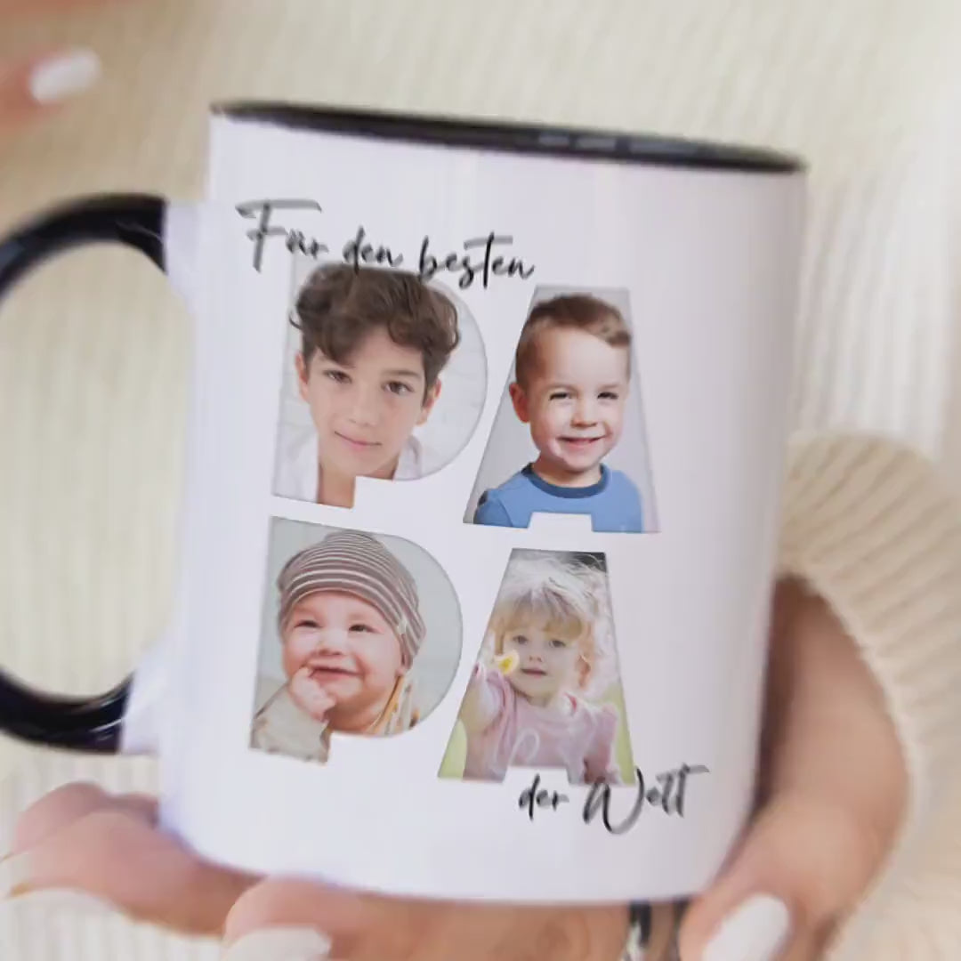 Papa Geschenk zum Geburtstag Fototasse Vater personalisiert Tasse mit Fotos der Kinder Bester Papa der Welt Vatertagsgeschenk
