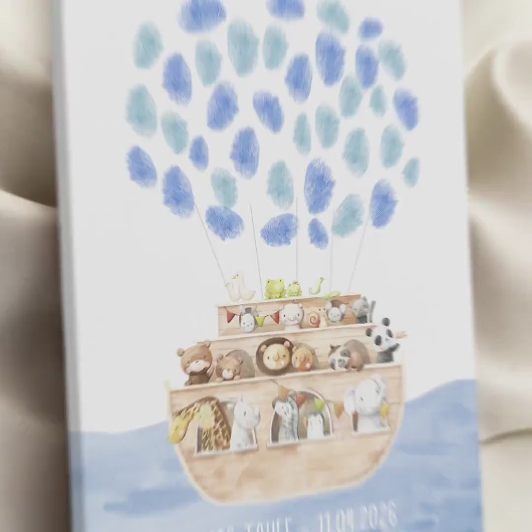 Gästebuch Taufe Gästebild Taufgeschenk personalisierte Leinwand für Fingerabdrücke Arche Noah Geschenk Erinnerung 30x40 cm (OHNE Farbe)