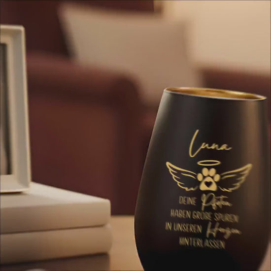 Andenken an verstorbenen Hund Trauergeschenk personalisiert Windlicht Trauer Geschenk zur Erinnerung Hunde Trauerlicht Gedenkkerze (Schwarz)