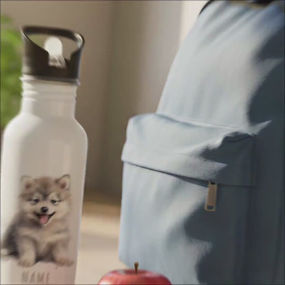 Trinkflasche Kinder personalisiert mit Namen Wolf Edelstahl Flasche mit Strohhalm Wasserflasche für Schule Kindergarten 600 ml