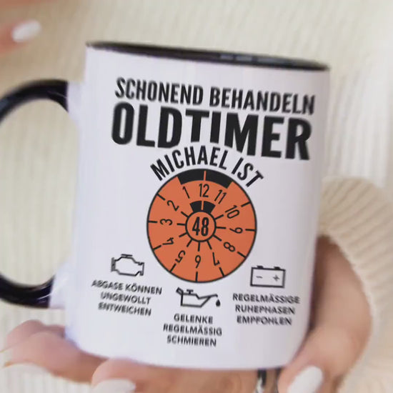 Oldtimer Tasse Geburtstag Mann personalisiert mit Namen & Alter Geschenk für Männer Geburtstagsgeschenk Kaffeetasse aus Keramik 330 ml