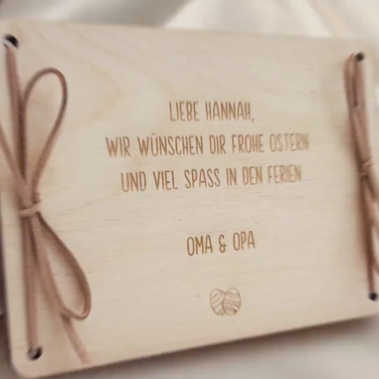 Geldgeschenk Ostern personalisiertes Ostergeschenk Kinder Geld Verpackung Osterkarte Geschenkkarte aus Holz 12x17 cm