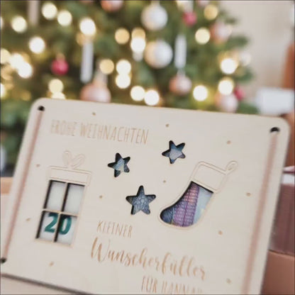 Weihnachten Geldgeschenk personalisiert Wunscherfüller Weihnachtsgeld Verpackung Geschenkkarte Weihnachtskarte aus Holz 12x17 cm