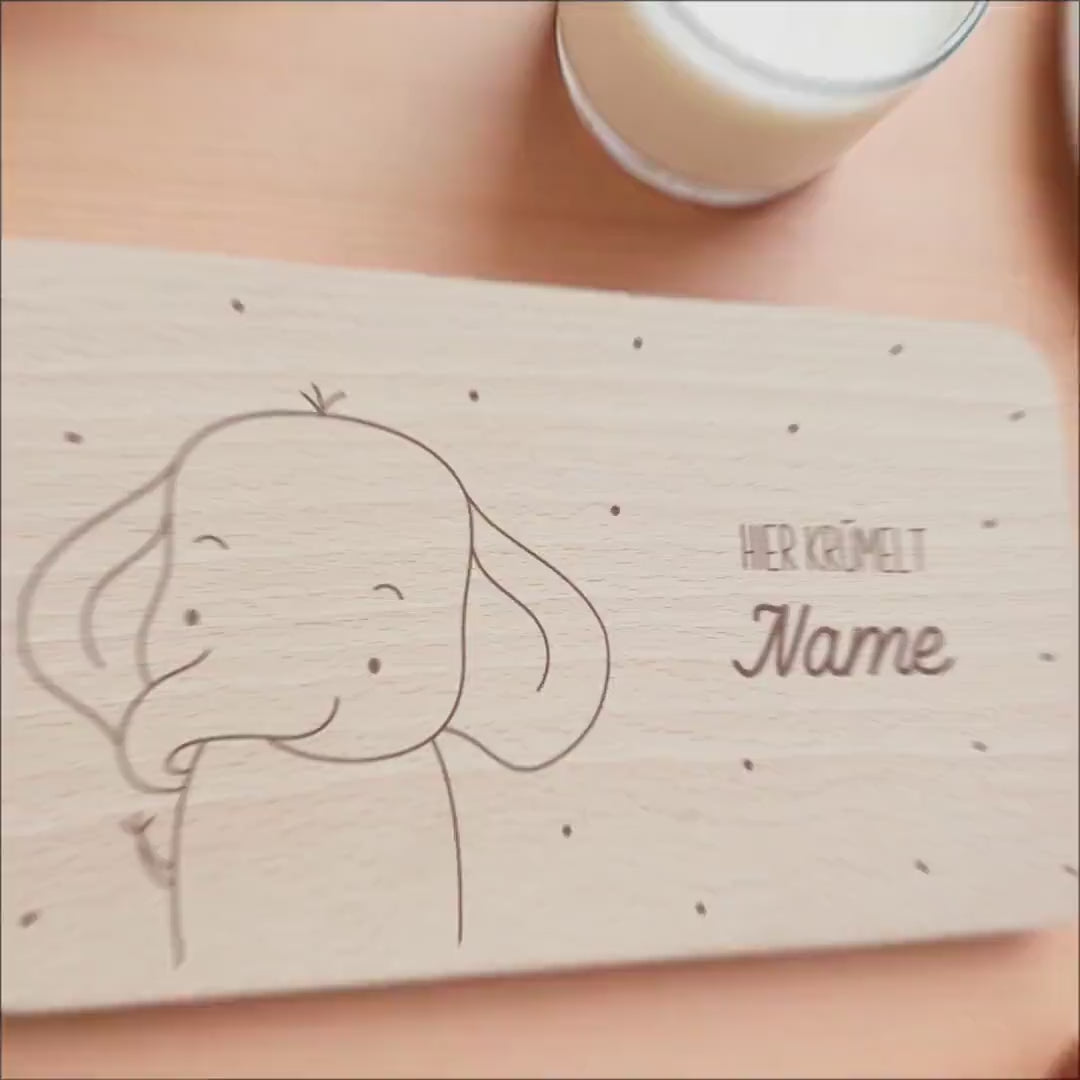 Frühstücksbrettchen Elefant personalisiert Brettchen Holz Holzbrett für Kinder Geschenk Baby Geburtsgeschenk Frühstücksbrett mit Gravur