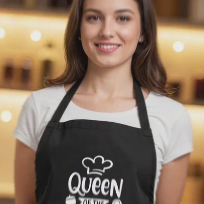 Kochschürze Damen personalisiert Schürze für Frauen lustiges Geschenk "Queen of the kitchen" Küchenschürze Backschürze Schwarz