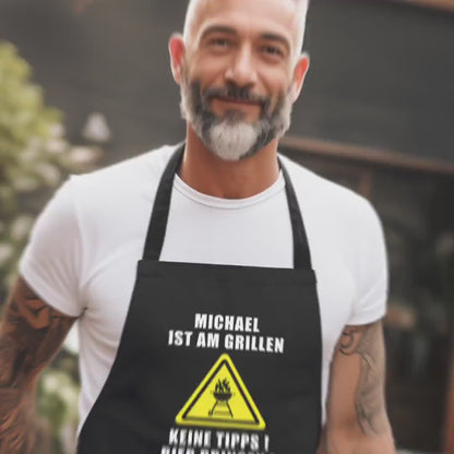 Grillschürze Mann personalisiert für Männer Kochschürze Herren lustiges Grillzubehör Geschenk Grillgeschenk Grillmeister Schürze Schwarz
