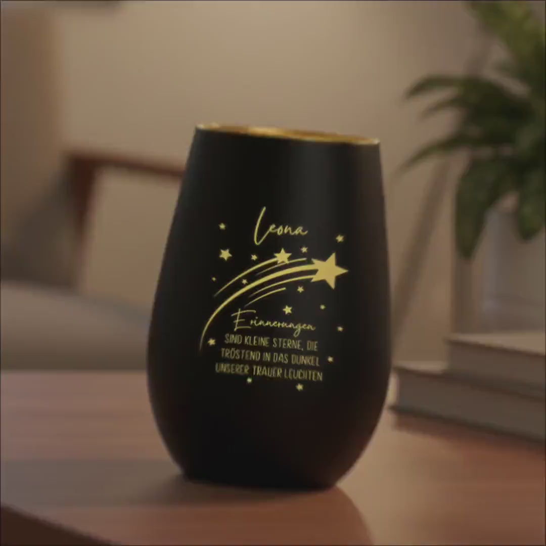 Erinnerung Sternenkind Andenken personalisiertes Windlicht Trauerlicht Trauer Trauergeschenk Trauerkerze Gedenkkerze (Schwarz)