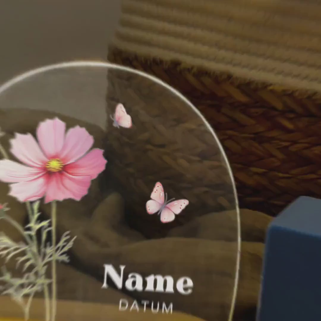 Geburtsgeschenk Mädchen Nachtlicht Baby personalisiert Monatsblume Geschenk zur Geburt Nachtlampe inkl. Holzfuß & Netzteil | Oktober