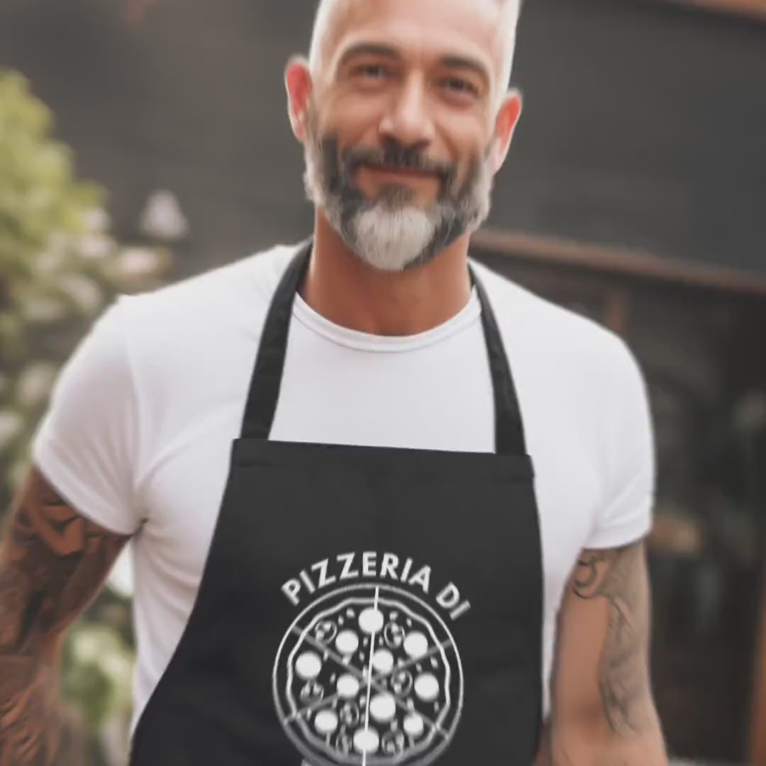 Pizza Schürze personalisierte Pizzabäcker Kochschürze Herren Frauen lustiges Geschenk Pizzeria Küchenschürze Schwarz