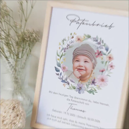 Taufgeschenk Patentante personalisierter Patenbrief Taufe Patenurkunde mit Foto Taufpate Paten Urkunde Taufe Geschenk (mit oder ohne Rahmen)