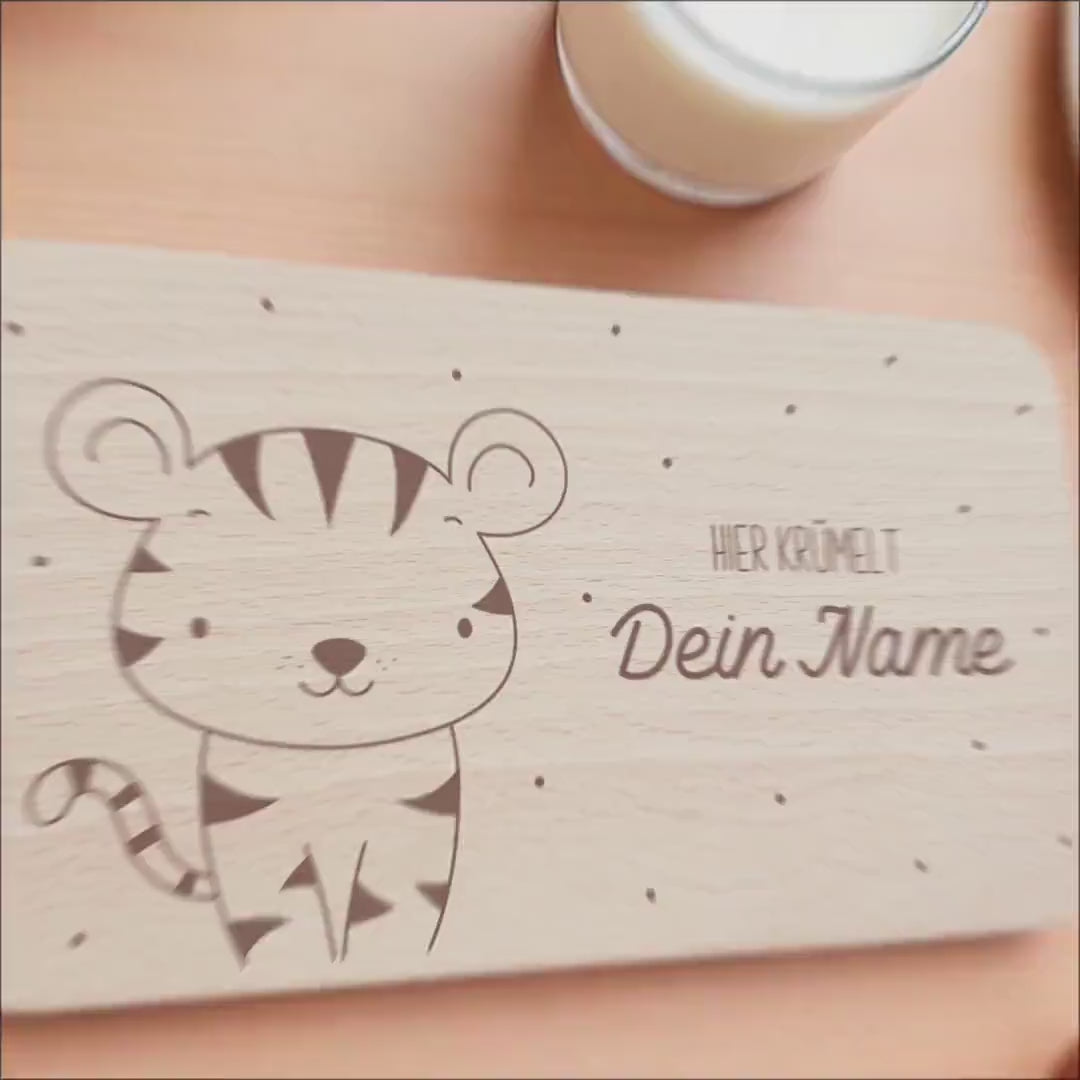 Frühstücksbrettchen Tiger personalisiert Brettchen Holz Holzbrett für Kinder Geschenk Baby Geburtsgeschenk Frühstücksbrett mit Gravur