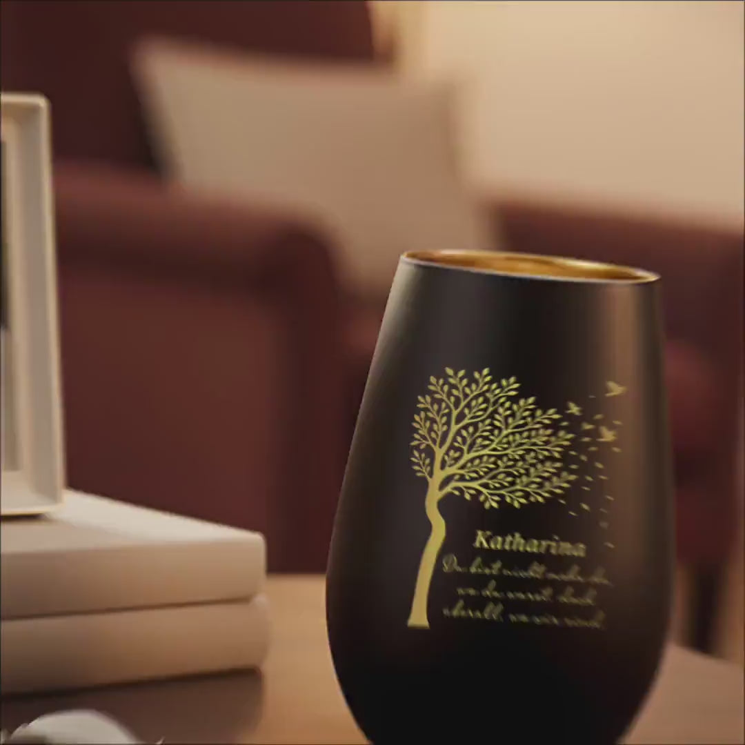 Trauerlicht Trauerkerze personalisiert Windlicht mit Gravur aus Glas Trauer Geschenk Trauergeschenk Verstorbene Erinnerung (Schwarz)