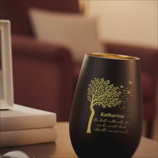 Trauerlicht Trauerkerze personalisiert Windlicht mit Gravur aus Glas Trauer Geschenk Trauergeschenk Verstorbene Erinnerung (Schwarz)