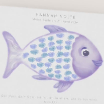 Gästebuch Taufe Gästebild Taufgeschenk personalisierte Leinwand für Fingerabdrücke Fisch Geschenk Erinnerung 30x40 cm (OHNE Farbe)