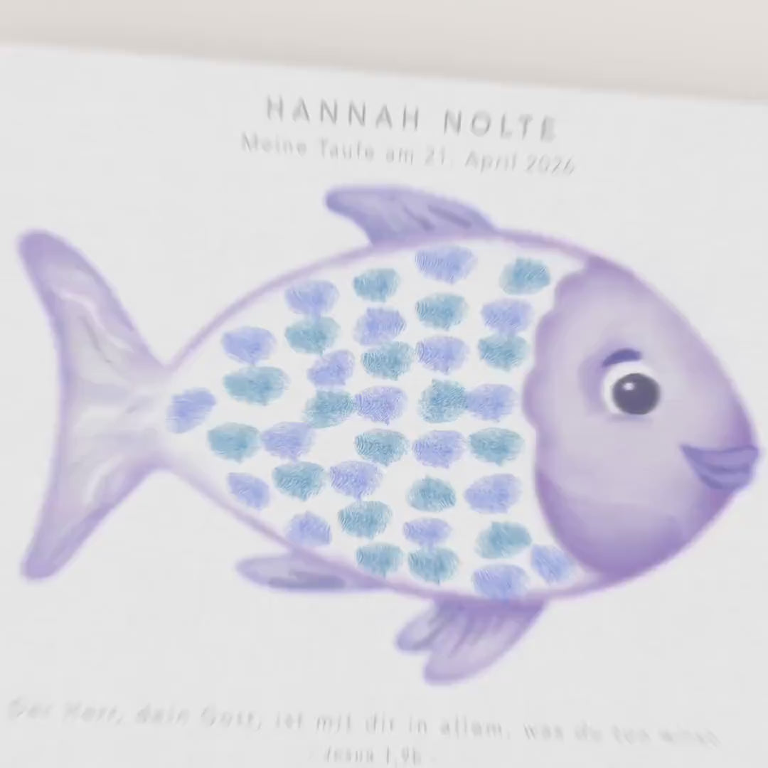 Gästebuch Taufe Gästebild Taufgeschenk personalisierte Leinwand für Fingerabdrücke Fisch Geschenk Erinnerung 30x40 cm (OHNE Farbe)
