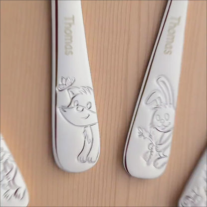 Kinderbesteck mit Gravur personalisiert Kinder Besteck Set ab 3 Jahre Taufgeschenke für Jungen Geschenk Geburtstag Kindergeschirr Waldtiere