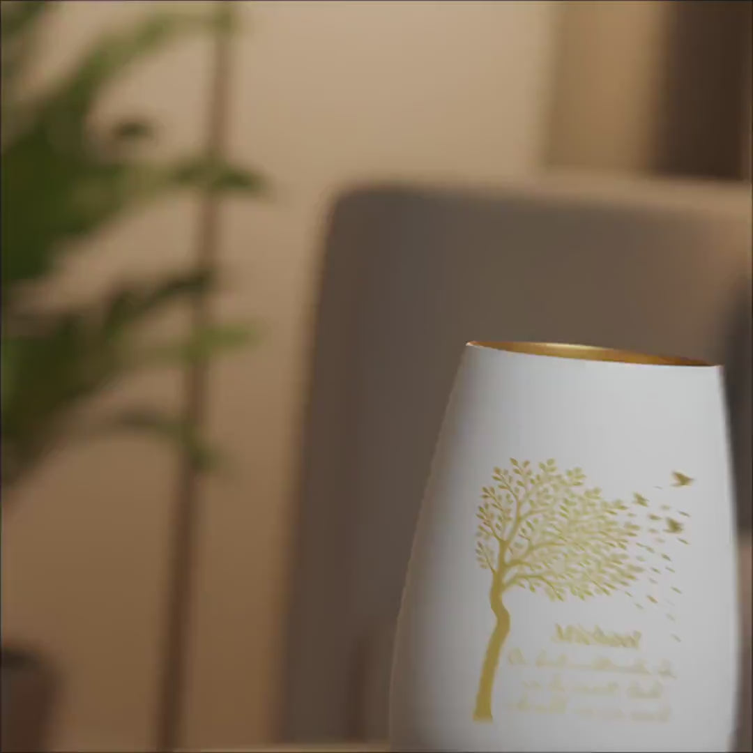 Trauerlicht Trauerkerze personalisiert Windlicht mit Gravur aus Glas Trauer Geschenk Trauergeschenk Verstorbene Erinnerung (Weiß)