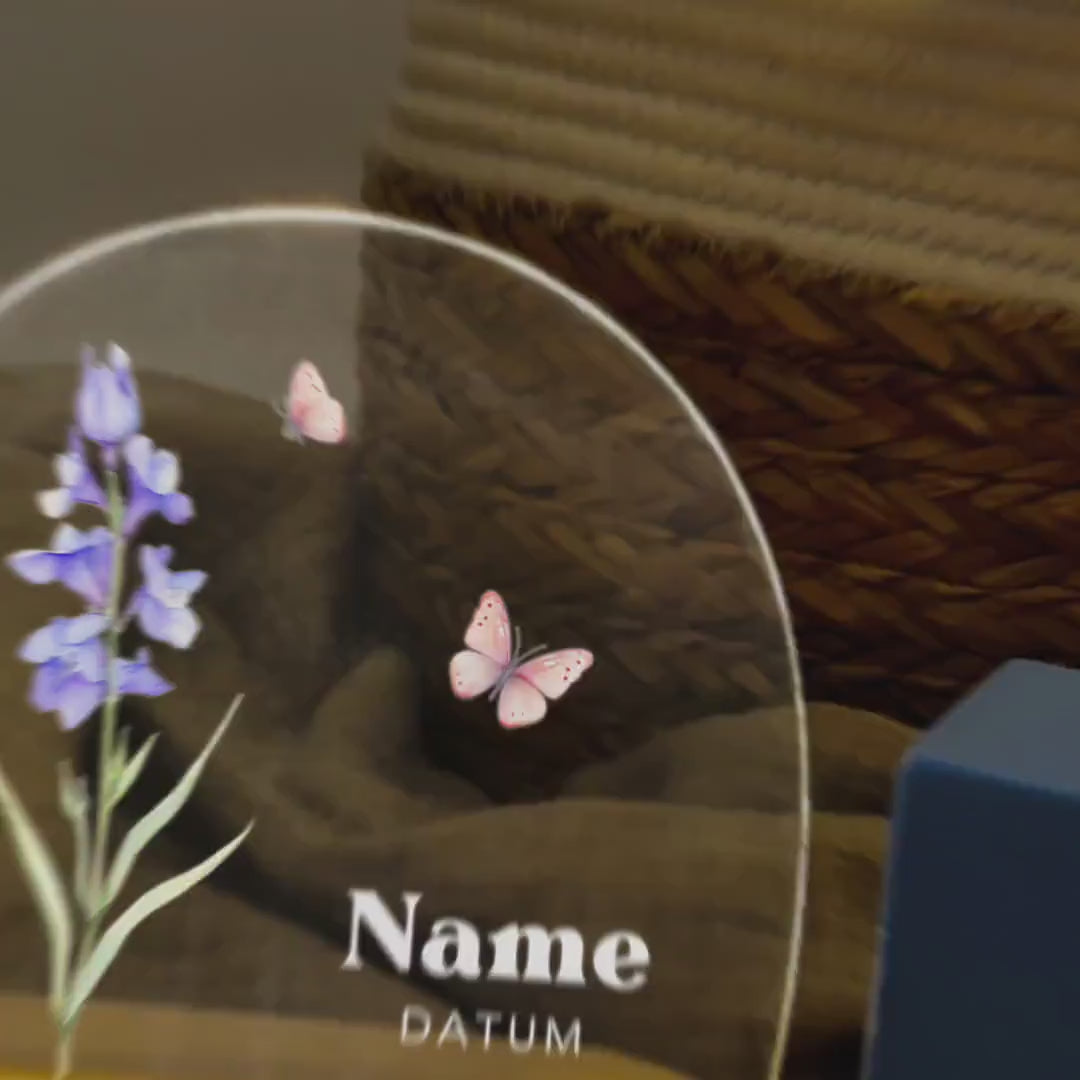 Geburtsgeschenk Mädchen Nachtlicht Baby personalisiert Monatsblume Geschenk zur Geburt Nachtlampe inkl. Holzfuß & Netzteil | Juli