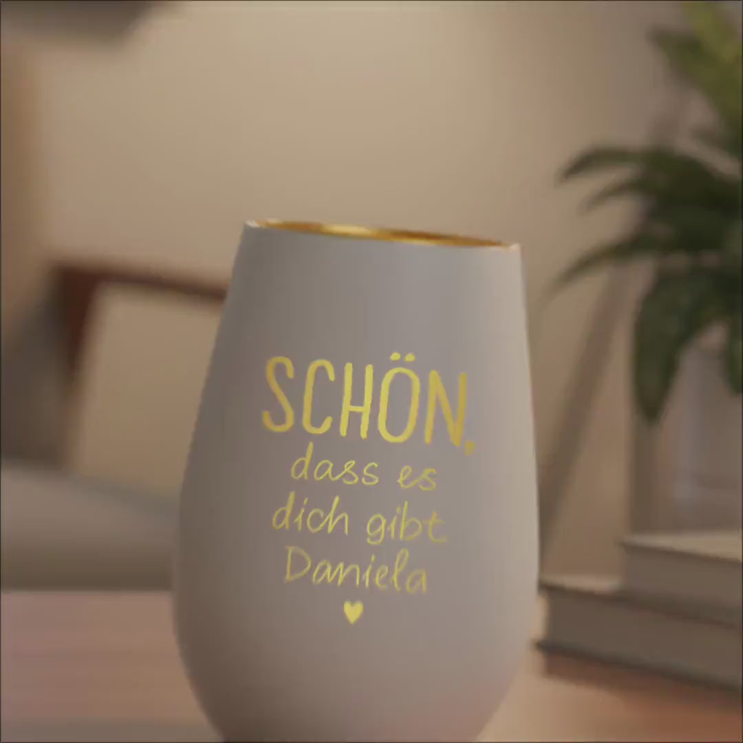 Schön dass es Dich gibt Geschenk Freundin Windlicht personalisiert Teelicht Kerzenglas mit Gravur (Weiß)