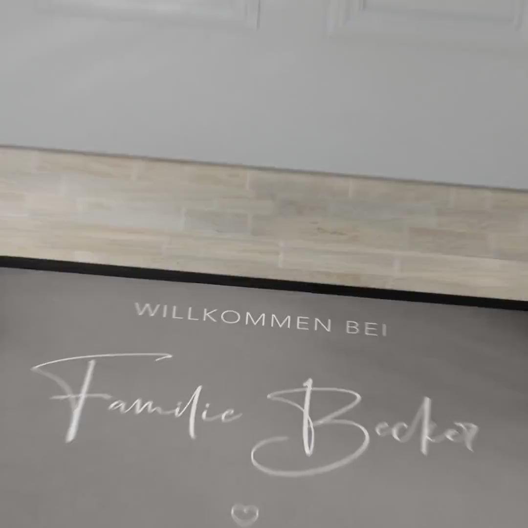 Fußmatte Familie personalisiert Willkommen Wohnung Einweihungsgeschenk Geschenk zum Einzug Richtfest Schmutzfangmatte für Innen 60x40 cm