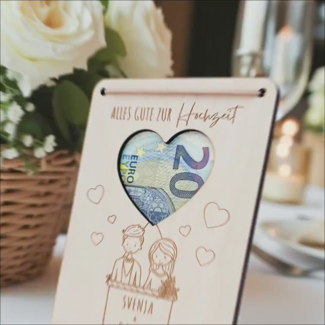 Hochzeitsgeschenk Geld Brautppar personalisiertes Geldgeschenk Hochzeit Hochzeitsgeschenk Geschenk Hochzeitskarte aus Holz 12x17 cm