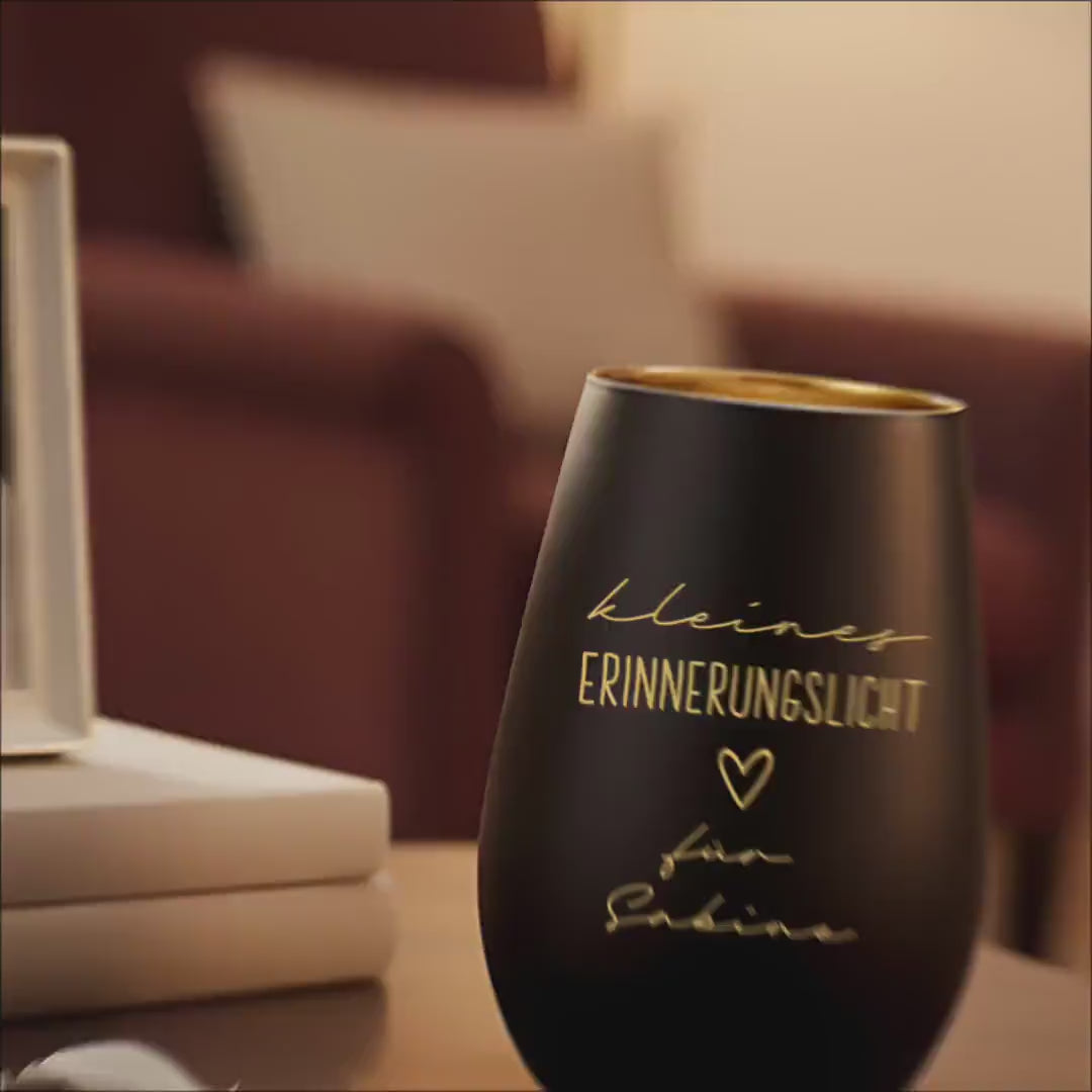 Erinnerungslicht Trauergeschenk Trauerkerze personalisiert Windlicht aus Glas Trauer Geschenk für Hinterbliebene Trauerlicht (Schwarz)