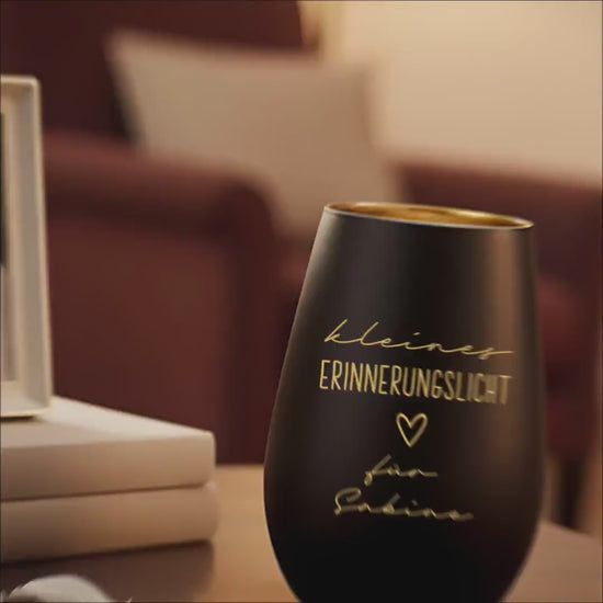 Erinnerungslicht Trauergeschenk Trauerkerze personalisiert Windlicht aus Glas Trauer Geschenk für Hinterbliebene Trauerlicht (Schwarz)