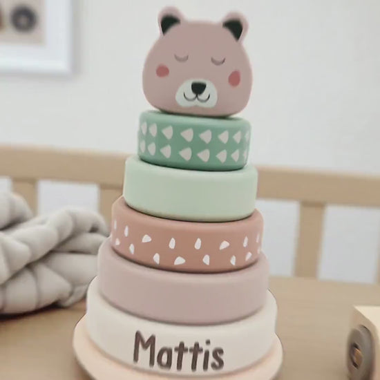 Stapelturm personalisiert Baby Holzspielzeug ab 1 Jahr Taufgeschenk für Mädchen Jungen Spielzeug aus Holz Babygeschenk Geburtsgeschenk