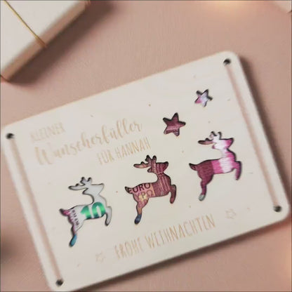 Geldgeschenk Weihnachten personalisiert Weihnachtsgeld Verpackung Wunscherfüller Geschenkkarte Weihnachtskarte aus Holz 12x17 cm
