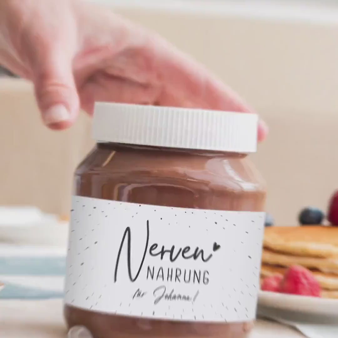 Nervennahrung Geschenk Schokoaufstrich Etiketten mit Namen personalisiert Aufkleber für z.B. Glas Nutella Nerven Geschenk Etiketten | 2 Stk.